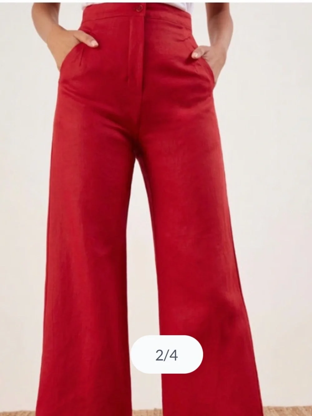 Reformation Women’s Size 2 Red High-Waisted Linen Wide-Leg Pants